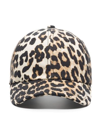Shop Ganni Leopard-print Cap In Nude