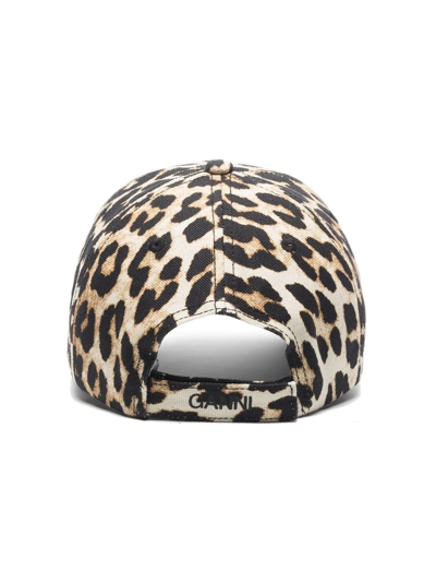 Shop Ganni Leopard-print Cap In Nude