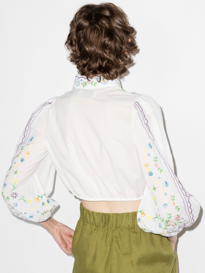 Shop Alemais Juniper Floral-embroidered Cotton Blouse In Nude