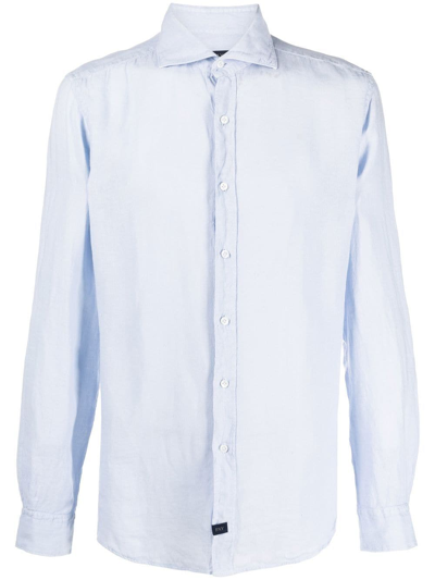 Shop Fay Linen Long-sleeve Shirt In Blau