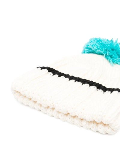 Patou Pompom-trim Knitted Hat In Weiss