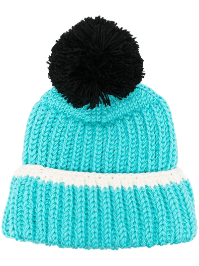 Shop Patou Pompom-trim Knitted Hat In Blau