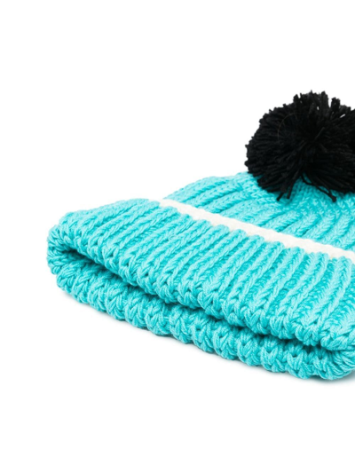 Shop Patou Pompom-trim Knitted Hat In Blau