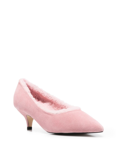 Shop Age Of Innocence Juliette Shearling Low-heel Pumps In Pink