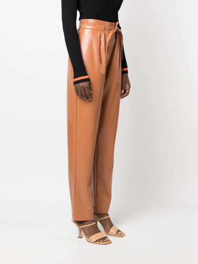 Shop Armani Exchange High-waist Faux-leather Trousers In Braun