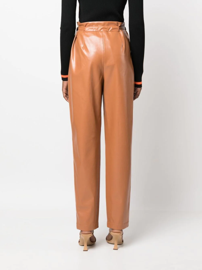 Shop Armani Exchange High-waist Faux-leather Trousers In Braun