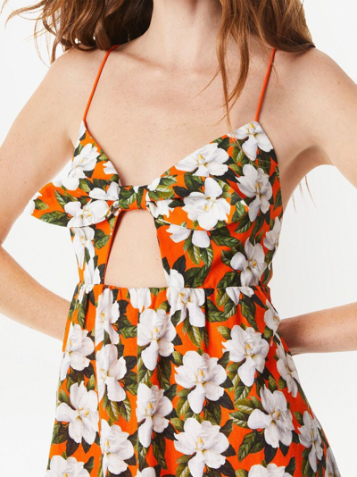 Shop Alice And Olivia Melvina Floral-print Babydoll Dress In Orange