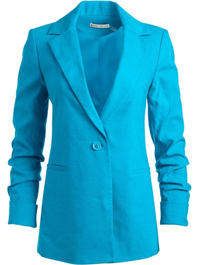 Shop Alice And Olivia Pailey Fitted Linen-blend Blazer In Blau
