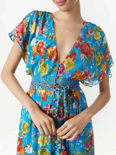 Shop Alice And Olivia Davida Floral-print Maxi Dress In Blau