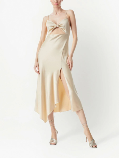 Alice And Olivia Harmony Cutout Asymmetric Midi Dress In Nude