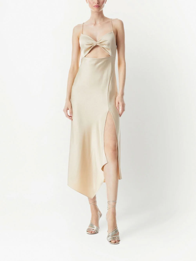 Alice And Olivia Harmony Cutout Asymmetric Midi Dress In Nude