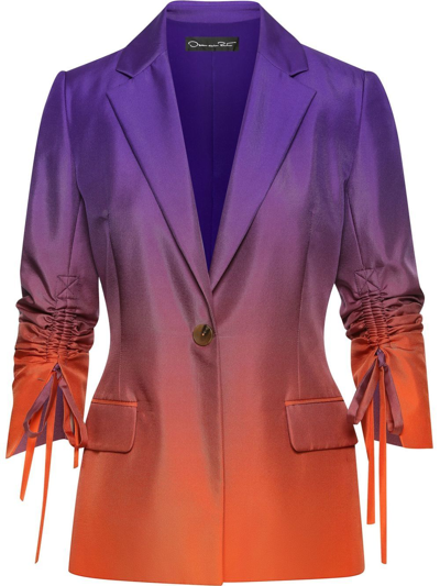 Oscar De La Renta Ombré Ruched Sleeve Silk Twill Jacket In Violet & Amber