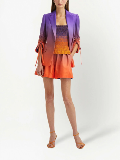 Shop Oscar De La Renta Two-tone Ruched-sleeves Blazer In Purple