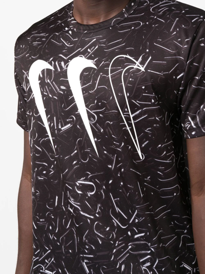 Shop Black Comme Des Garçons X Nike Chain-print Swoosh Logo T-shirt In Schwarz