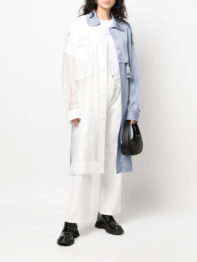 Shop Feng Chen Wang Two-tone Belted Trench Coat In Blau
