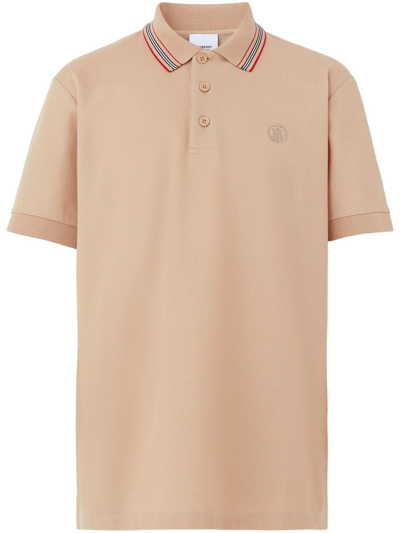 Shop Burberry Icon-stripe Collar Polo Shirt In Nude