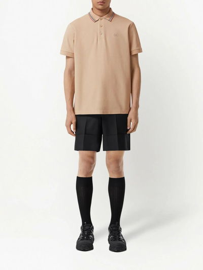 Shop Burberry Icon-stripe Collar Polo Shirt In Nude