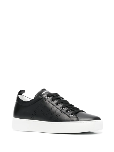Shop Les Hommes Perforated-logo Detail Sneakers In Black