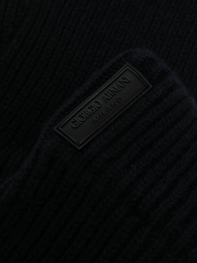 Shop Giorgio Armani Cashmere Knitted Gloves In Blau