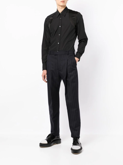 Shop Alexander Mcqueen Pinstripe Pleat-detail Tailored Trousers In Blue