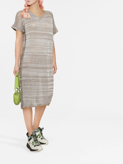 Shop Vitelli Striped V-neck Midi Dress In Weiss
