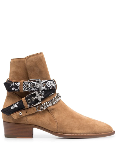 Shop Amiri Bandana-trimmed Ankle Boots In Nude