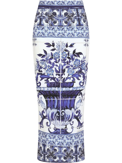 Shop Dolce & Gabbana Majolica-print Pencil Skirt In Blue