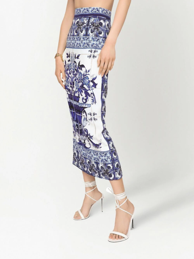 Shop Dolce & Gabbana Majolica-print Pencil Skirt In Blue