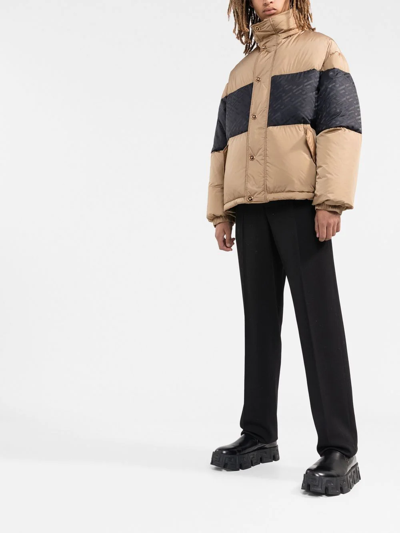 Shop Versace La Greca Puffer Jacket In Neutrals