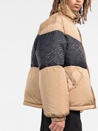 Shop Versace La Greca Puffer Jacket In Neutrals