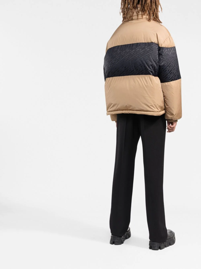 Shop Versace La Greca Puffer Jacket In Neutrals