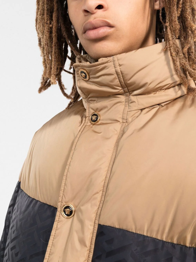 Shop Versace La Greca Puffer Jacket In Neutrals