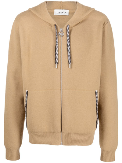 Shop Lanvin Zip-fastening Drawstring Hoodie In Nude