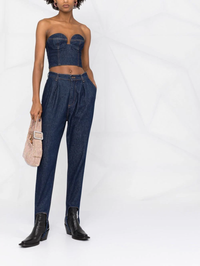 Magda Butrym Cropped Cotton Denim Corset Top In Blau