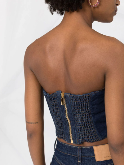 Magda Butrym Cropped Cotton Denim Corset Top In Blau
