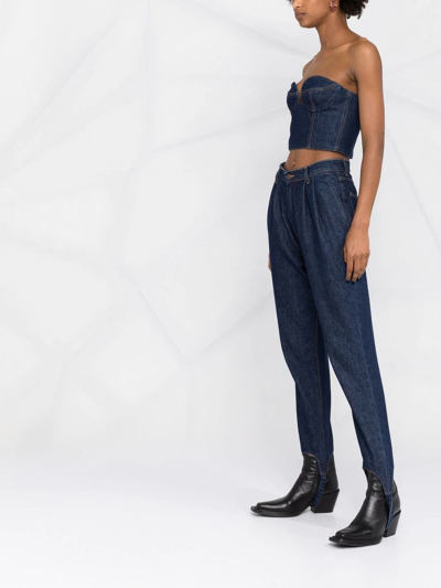 Magda Butrym Cropped Cotton Denim Corset Top In Blau