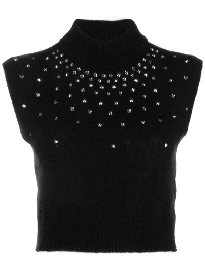 Shop Alessandra Rich Crystal-embellished Knit Top In Schwarz