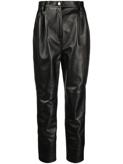 Shop Magda Butrym High-waisted Tapered Leather Trousers In Schwarz