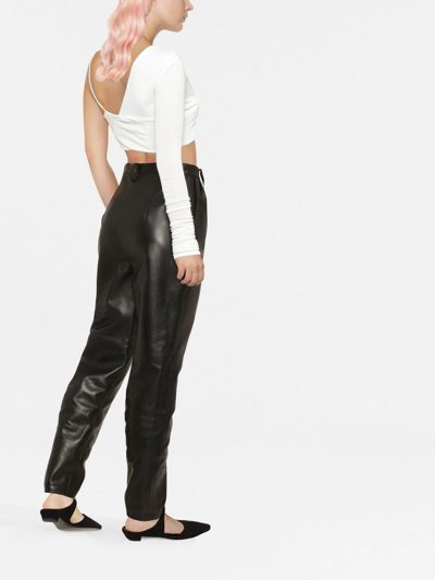 Shop Magda Butrym High-waisted Tapered Leather Trousers In Schwarz