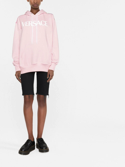 Shop Versace Panelled Print Hooded Sweatshirt In Pink