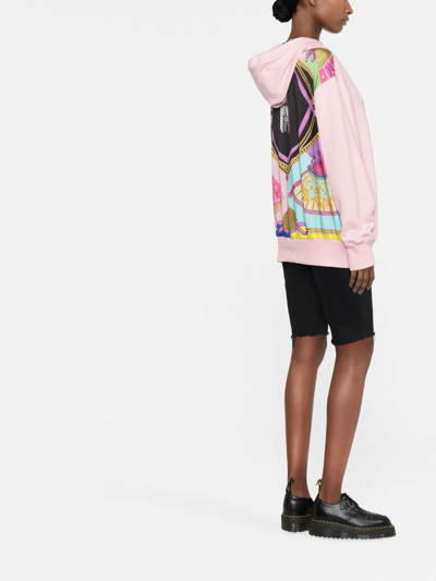 Shop Versace Panelled Print Hooded Sweatshirt In Pink