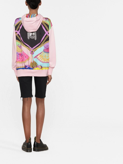 Shop Versace Panelled Print Hooded Sweatshirt In Pink