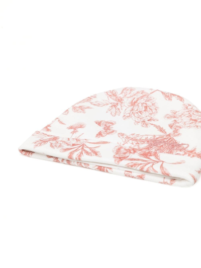 Tartine Et Chocolat Botanical-print Embroidered-logo Beanie In White