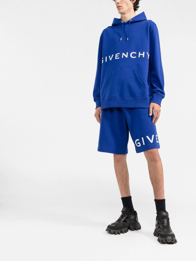 Shop Givenchy Logo-print Drawstring Hoodie In Blue