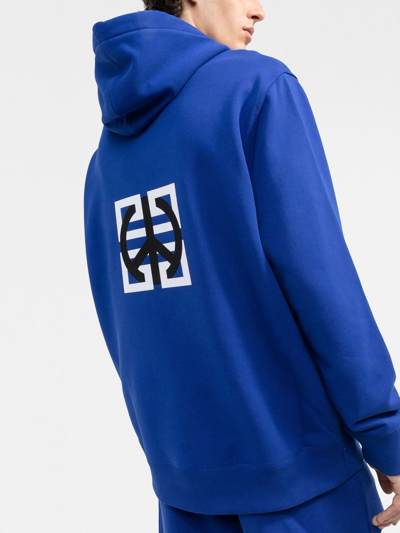 Shop Givenchy Logo-print Drawstring Hoodie In Blue
