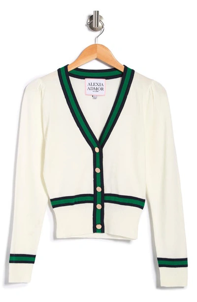 Shop Alexia Admor Contrast Trim Long Sleeve Cardigan In Ivory Multi