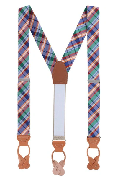 Shop Trafalgar Sherwood Plaid Silk Suspenders In Cool Color Plaid