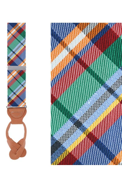 Shop Trafalgar Sherwood Plaid Silk Suspenders In Cool Color Plaid