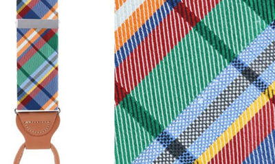 Shop Trafalgar Sherwood Plaid Silk Suspenders In Cool Color Plaid