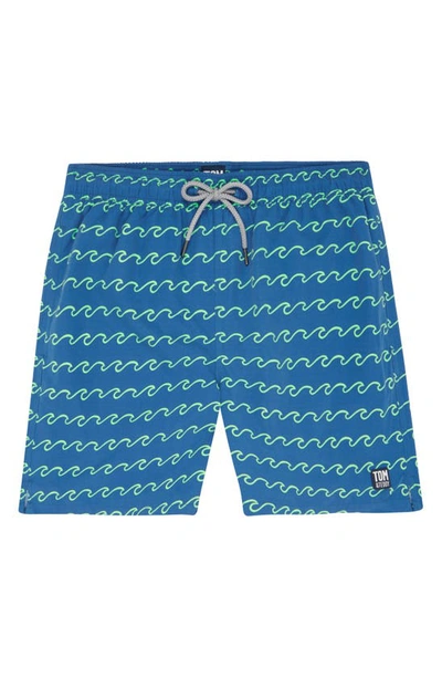 Shop Tom & Teddy Wave Print Swim Trunks In Seafoam